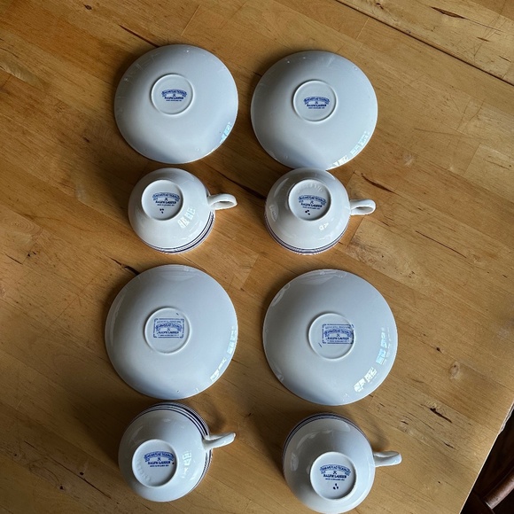 FARMSTEAD TICKING Ralph Lauren, Cups & Saucers, set of 4, Blue, IRONSTONE - Picture 2 of 4